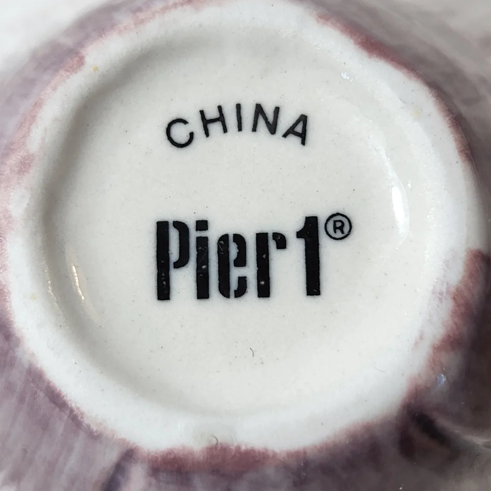 Pier 1 Purple & White Flower Shaped Melted Butter No Handle Pitcher Dish